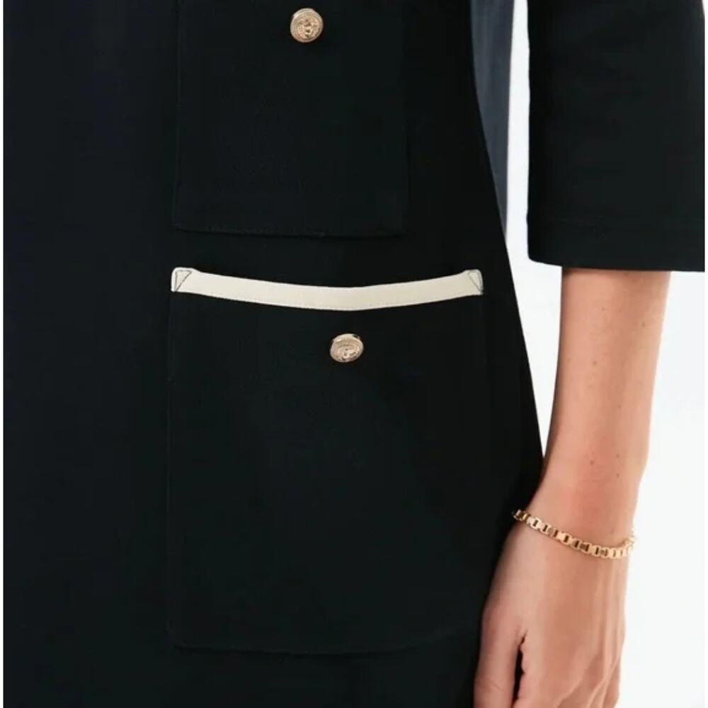 Tuckernuck Francois Black Mod Shift Dress Luxury Pockets 3/4 Sleeve Chic - Picture 4 of 12
